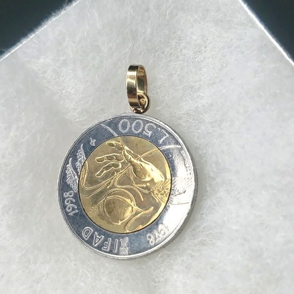 SoMILOR 14K & STERLING SILVER OLD VINTAGE ITALY COIN ITALIANA REPVBBLICA PENDANT - Picture 5 of 6